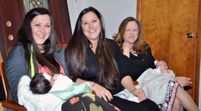Wendy Carr with daughters Jennifer and Anna and their new babies.